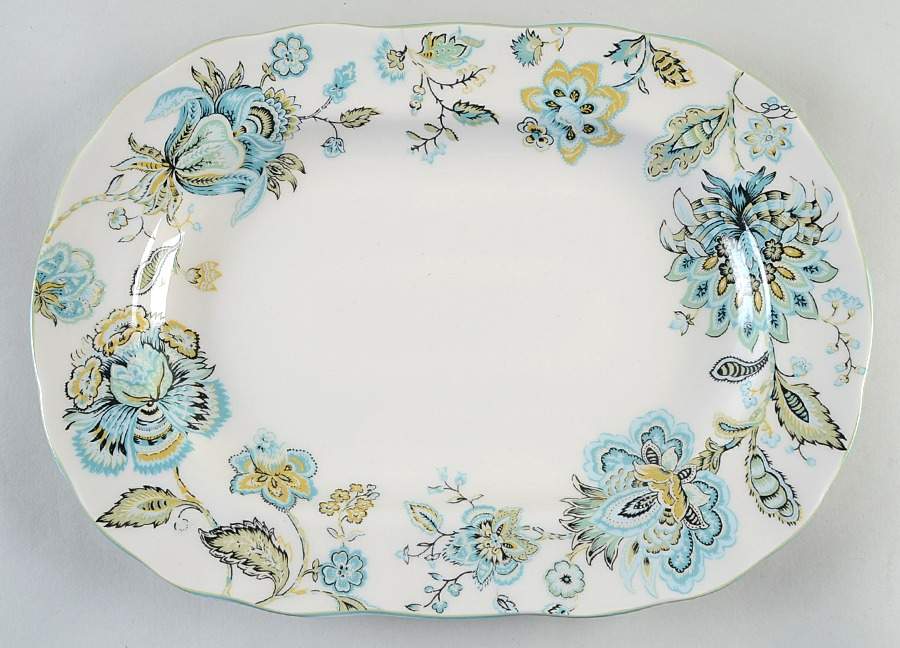 Winter Floral Blue 14" Oval Serving Platter by 222 Fifth (PTS)-1