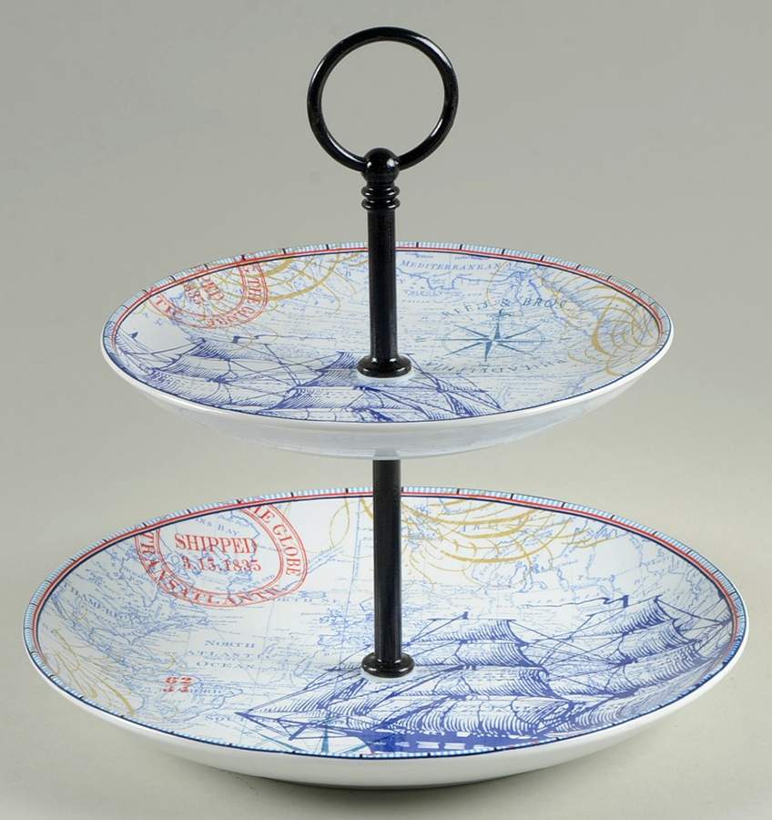 Clipper 2 Tiered Serving Tray (Dinner & Salad Plate) by 222 Fifth (PTS)-1