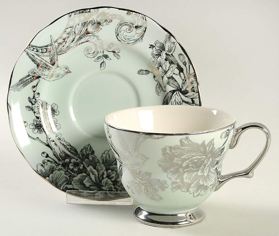Adelaide Green and Silver Footed Cup & Saucer Set by 222 Fifth (PTS)-1