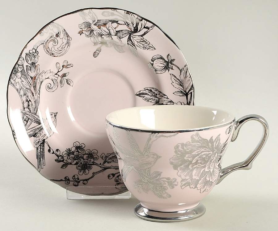 Adelaide Pink and Silver Footed Cup & Saucer Set by 222 Fifth (PTS)-1