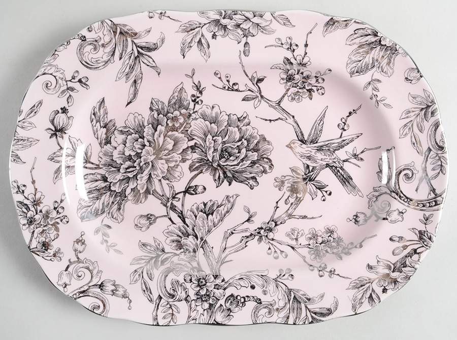 Adelaide Pink and Silver 14" Oval Serving Platter by 222 Fifth (PTS)-1