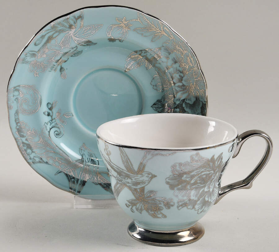 Adelaide Turquoise and Silver Footed Cup & Saucer Set by 222 Fifth (PTS)-1