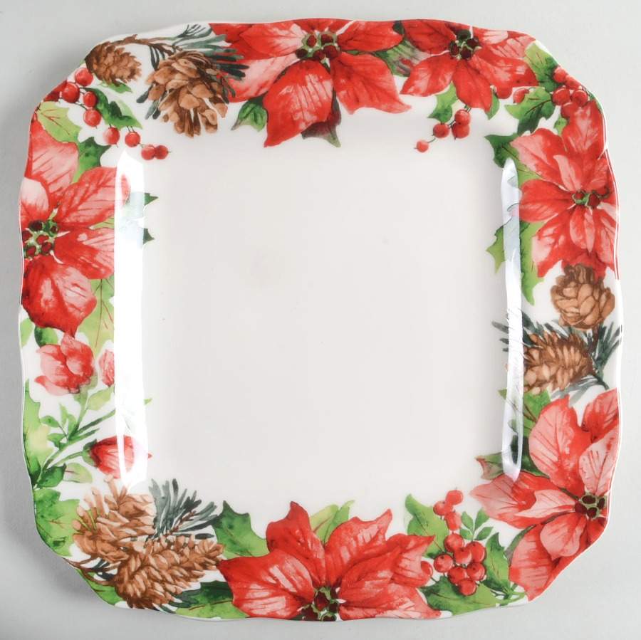 Winter Poinsettia Square Dinner Plate by 222 Fifth (PTS)-1