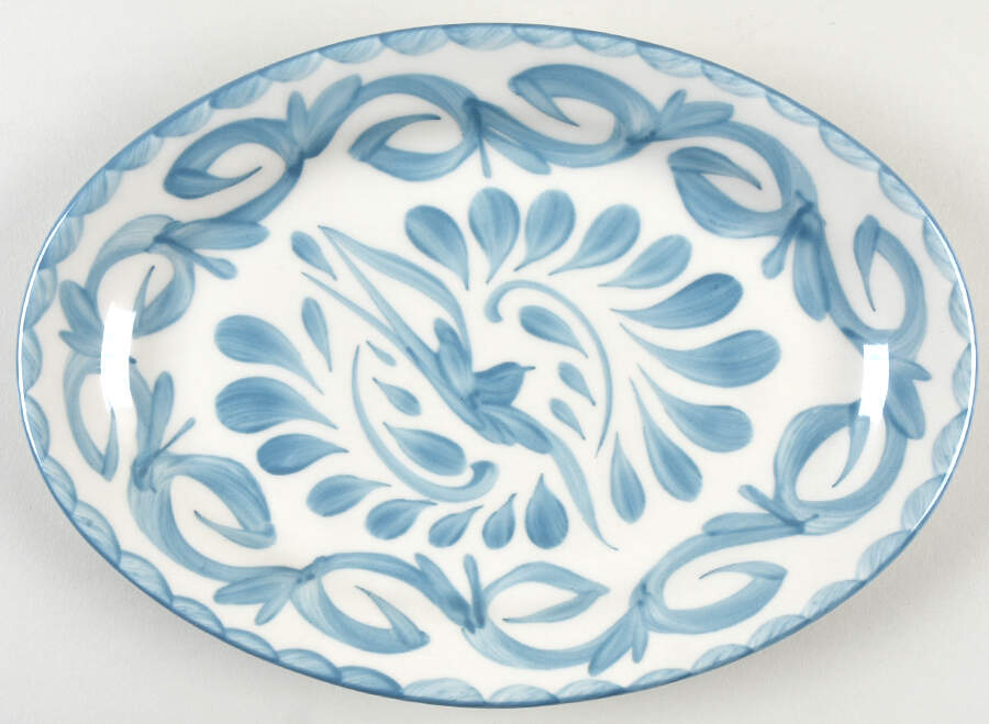 Puebla Blue Lagoon 10" Oval Serving Platter by Anfora (Mexico)-1