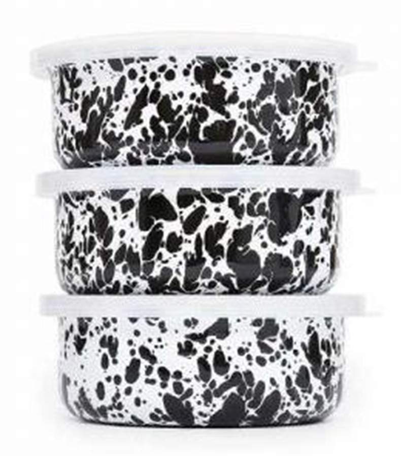 Splatterware Black 5" Storage Bowl & Plastic Lid - Set of 3 by Crow Canyon Home-1