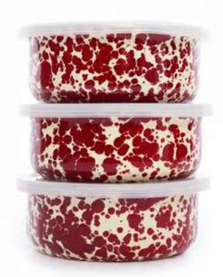 Splatterware Burgundy 5" Storage Bowl & Plastic Lid - Set of 3 by Crow Canyon Home-1