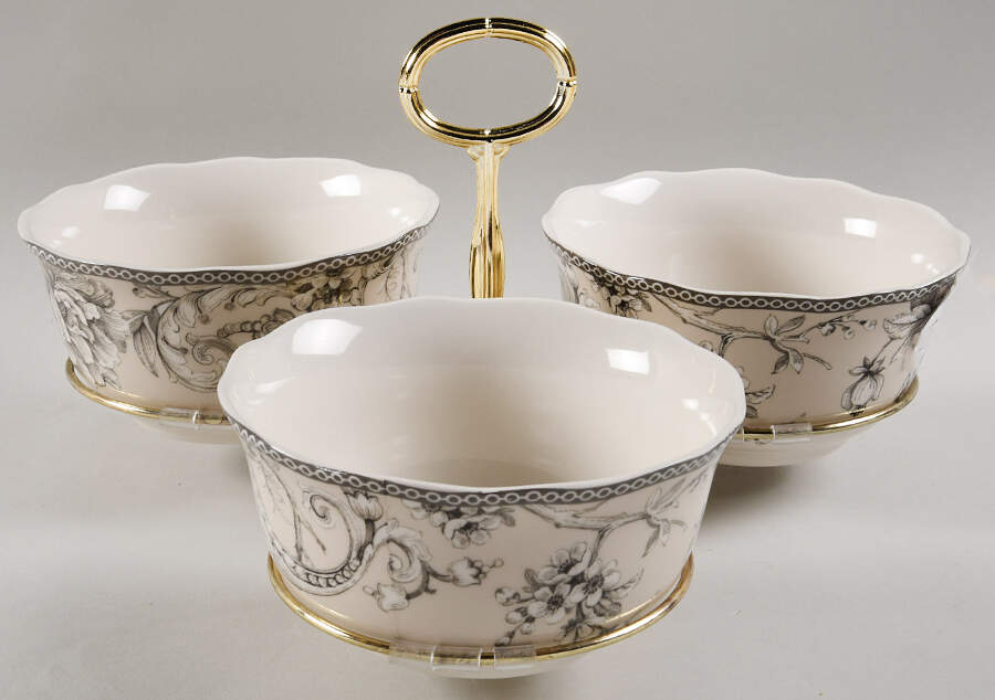 Adelaide Antique White 7" x 12" 3-Part Relish & Metal Stand (CERC) HC by 222 Fifth (PTS)-1