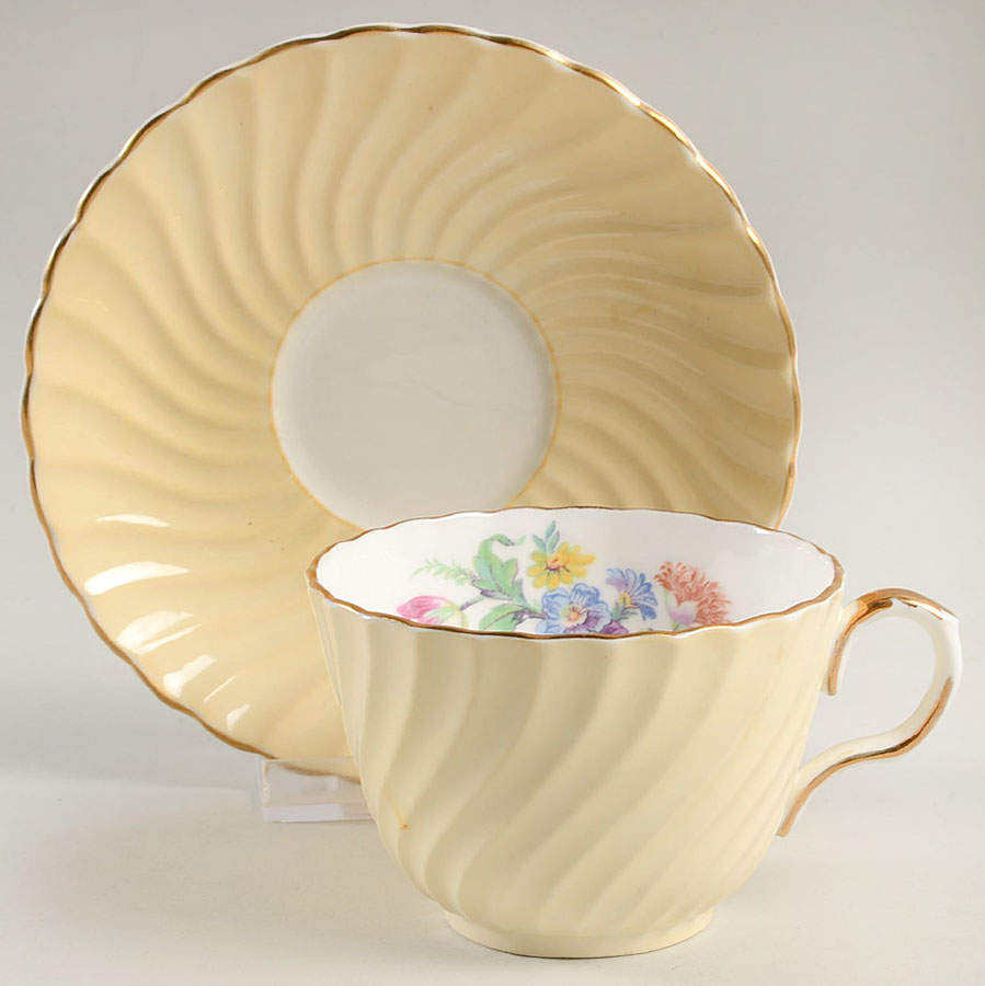 602 Pale Yellow Flat Cup & Saucer Set by John  Aynsley & Sons-1