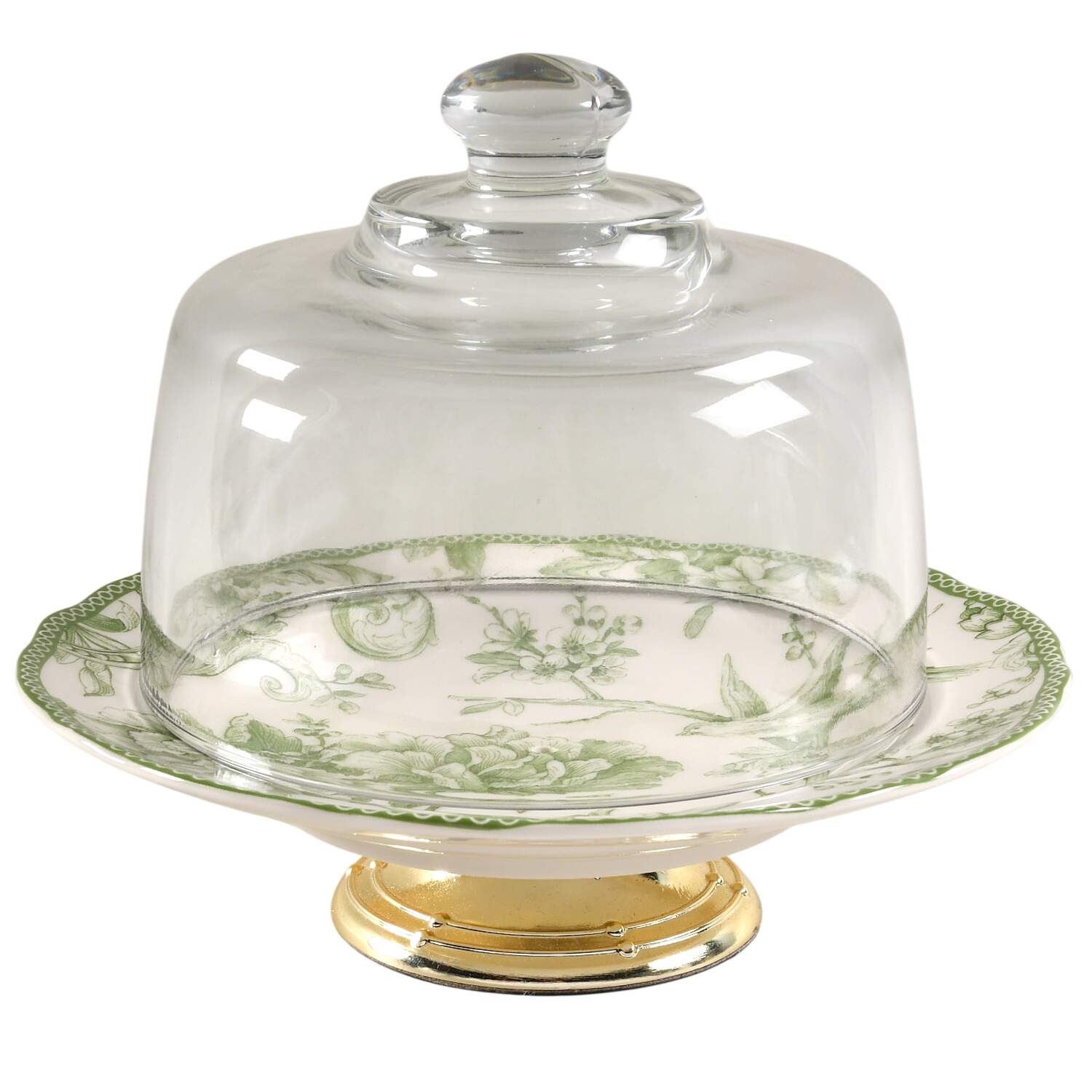 Adelaide Moss Green 6 1/2"-7 1/2" Footed Cheese Plate w/ Glass Dome HC by 222 Fifth (PTS)-1