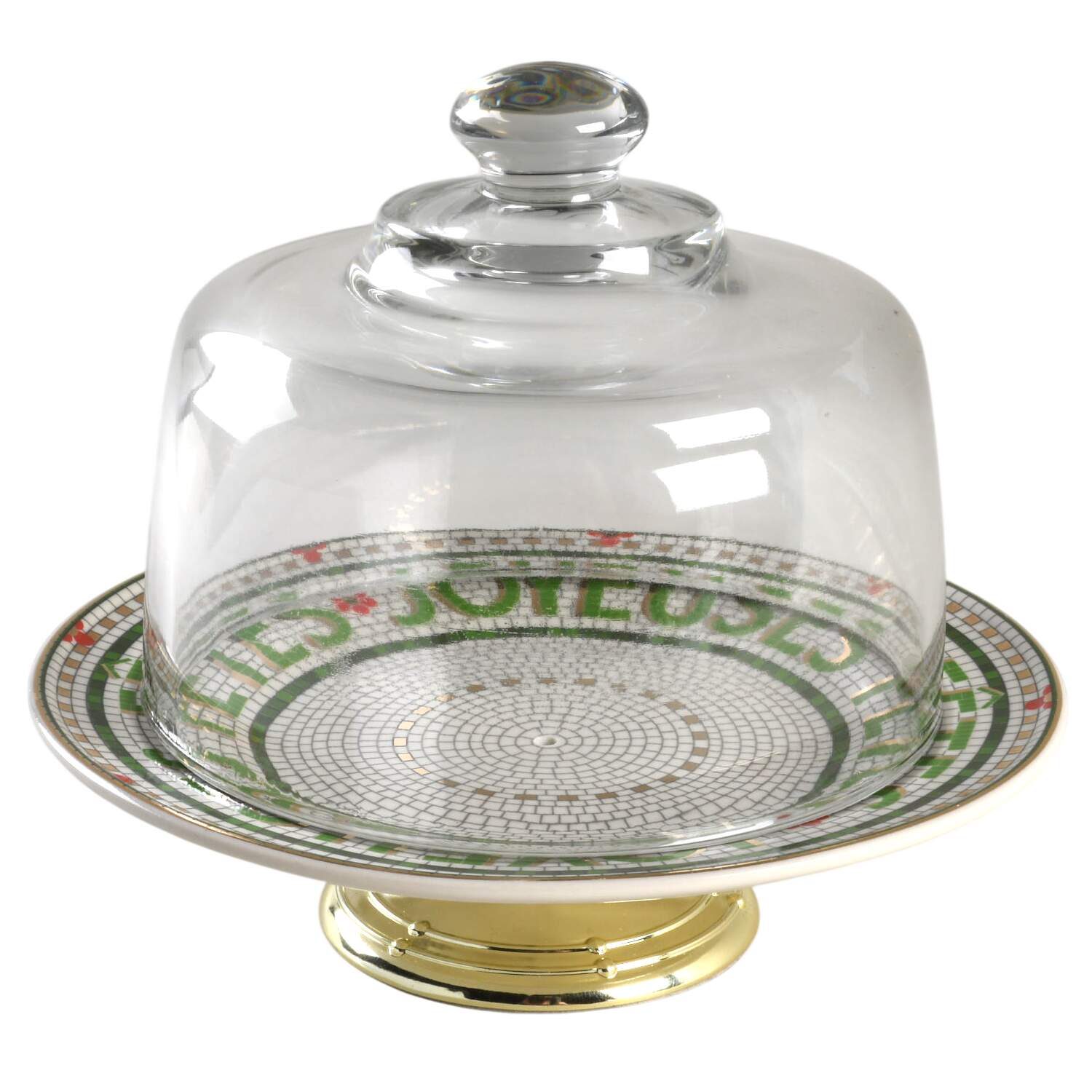 Festive Bistro 6 1/2"-7 1/2" Footed Cheese Plate w/ Glass Dome HC by Anthropologie-1