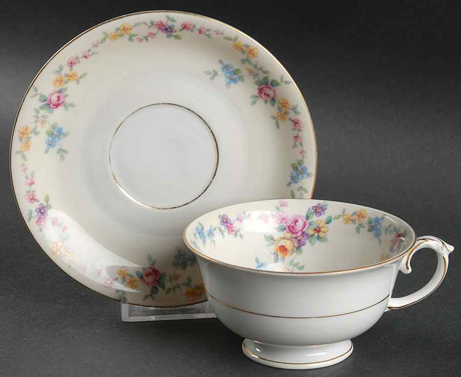 Barbara (Gold Trim) Footed Cup & Saucer Set by Baronet-1