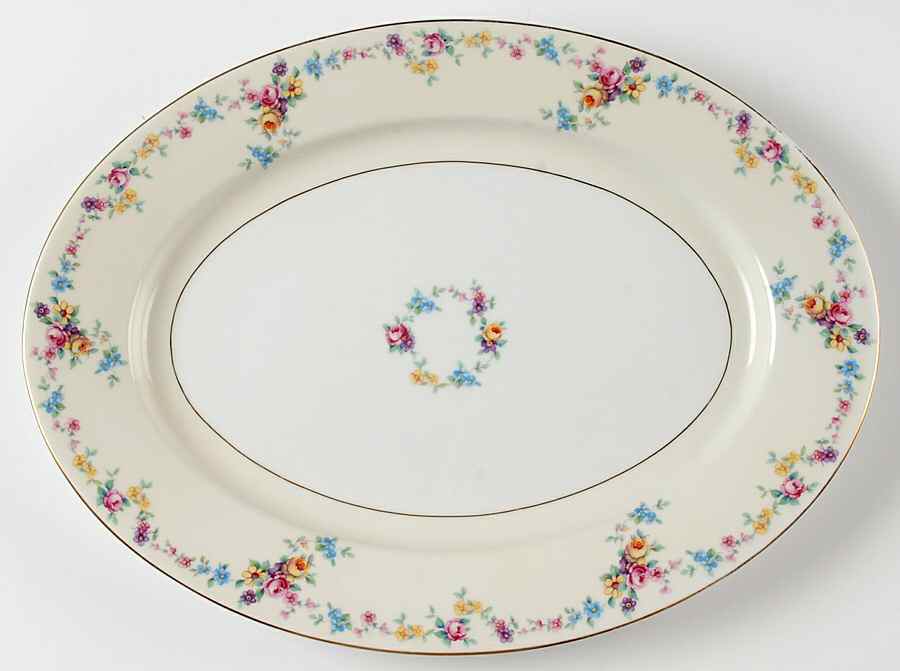 Barbara (Gold Trim) 14" Oval Serving Platter by Baronet-1