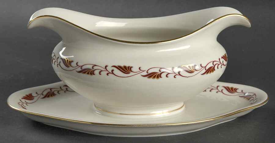 Cynthia Red Gravy Boat with Attached Underplate by Baronet-1
