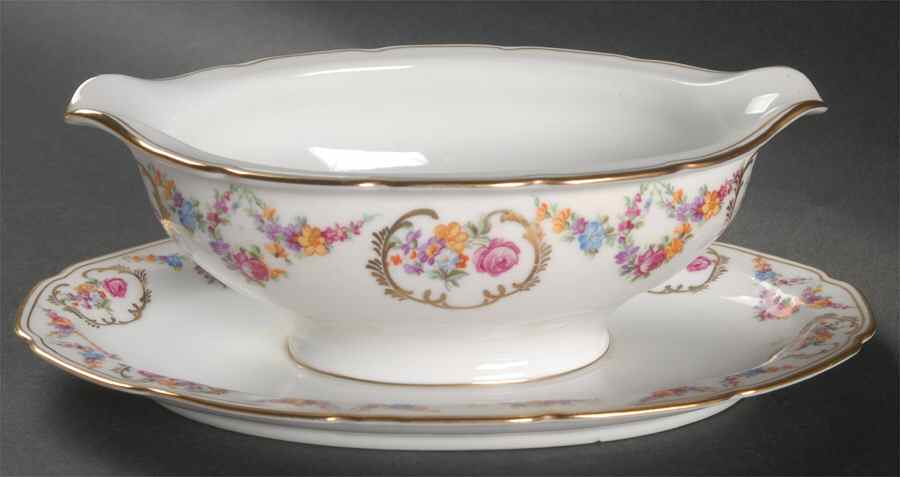 Imperial Rose (White Background) Gravy Boat with Attached Underplate by Baronet-1