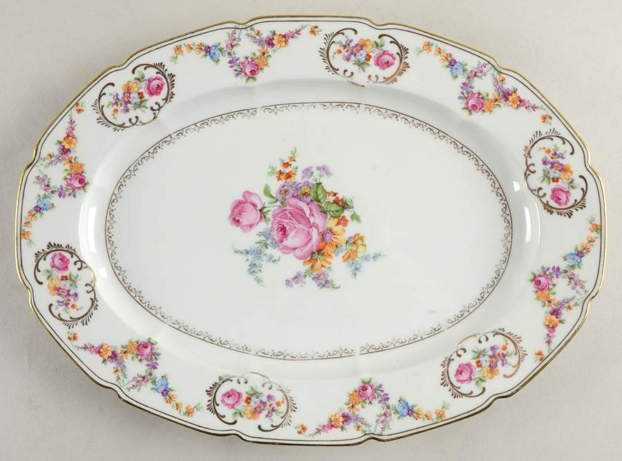Imperial Rose (White Background) 14" Oval Serving Platter by Baronet-1