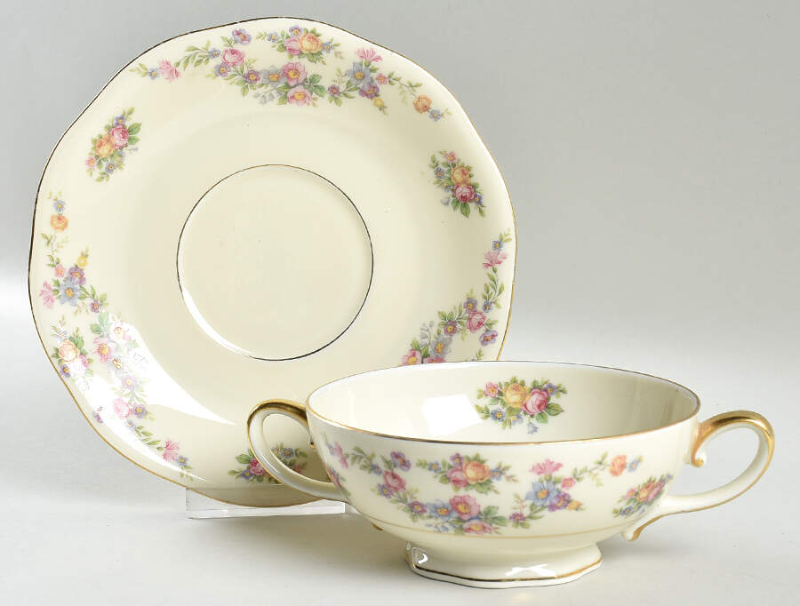 Lorraine Footed Cream Soup Bowl & Saucer Set by Baronet-1