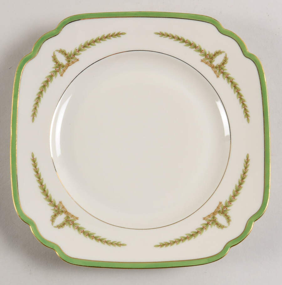 Lyric (Green Design, Off White) Square Salad Plate by Baronet-1
