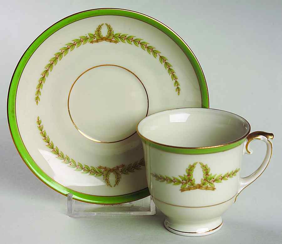 Lyric (Green Design, Off White) Footed Demitasse Cup & Saucer Set by Baronet-1