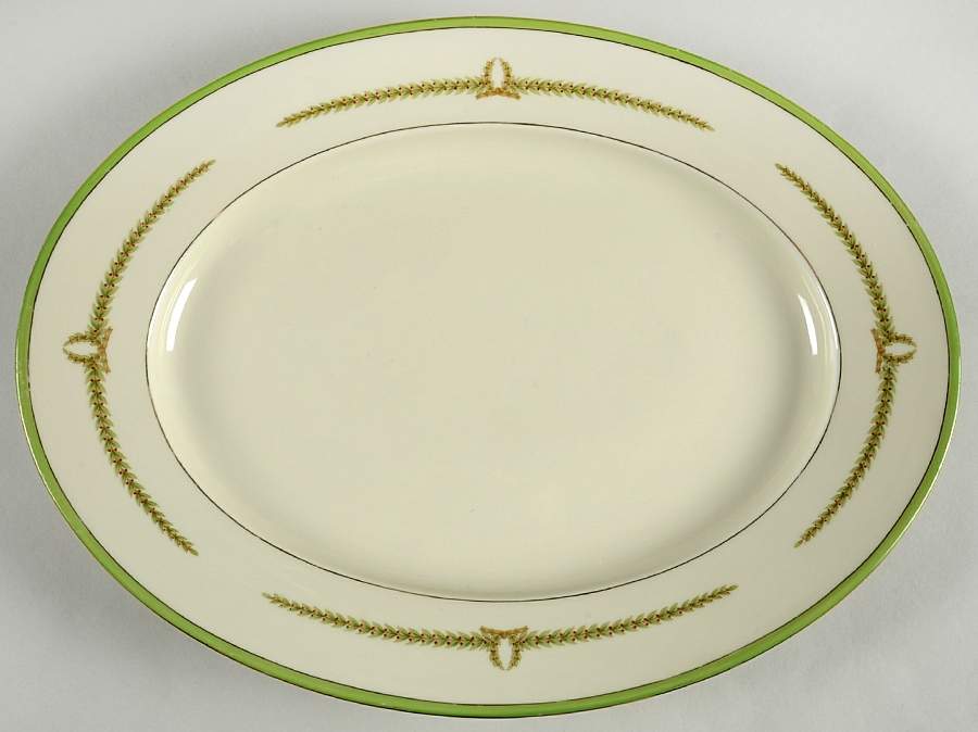 Lyric (Green Design, Off White) 15" Oval Serving Platter by Baronet-1