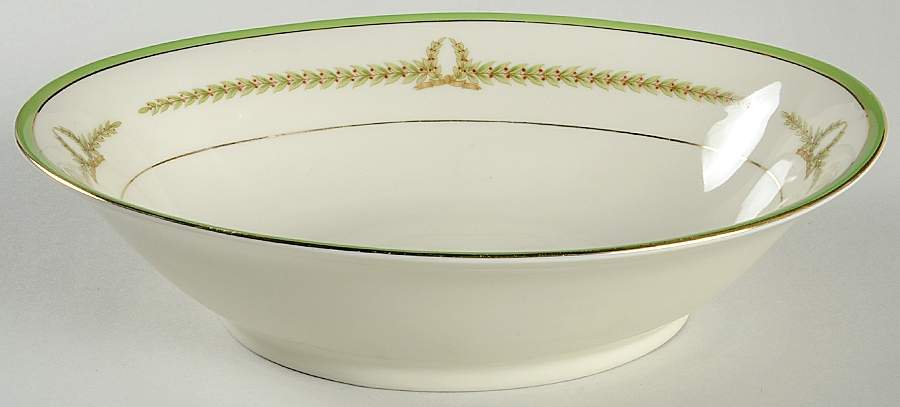 Lyric (Green Design, Off White) 9" Oval Vegetable Bowl by Baronet-1