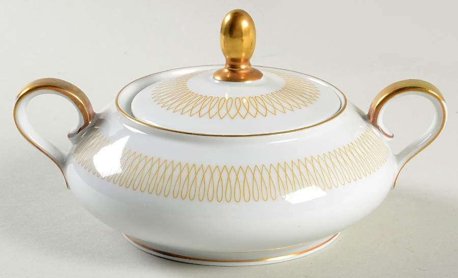Lyric (Gold Design On White) Sugar Bowl & Lid by Baronet-1
