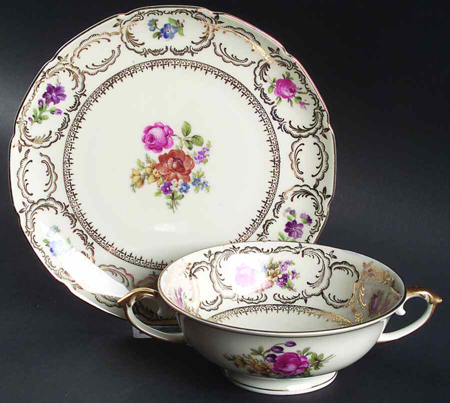 Rhapsody Footed Cream Soup Bowl & Saucer Set by Baronet-1