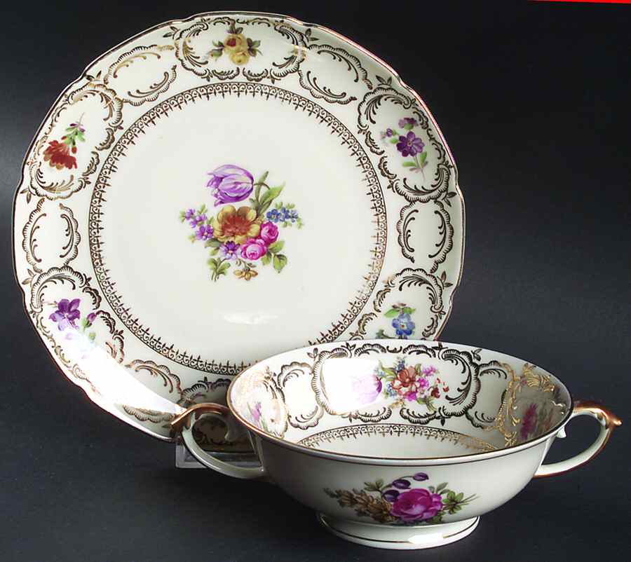 Rhapsody Footed Cream Soup Bowl & Saucer Set by Baronet-1