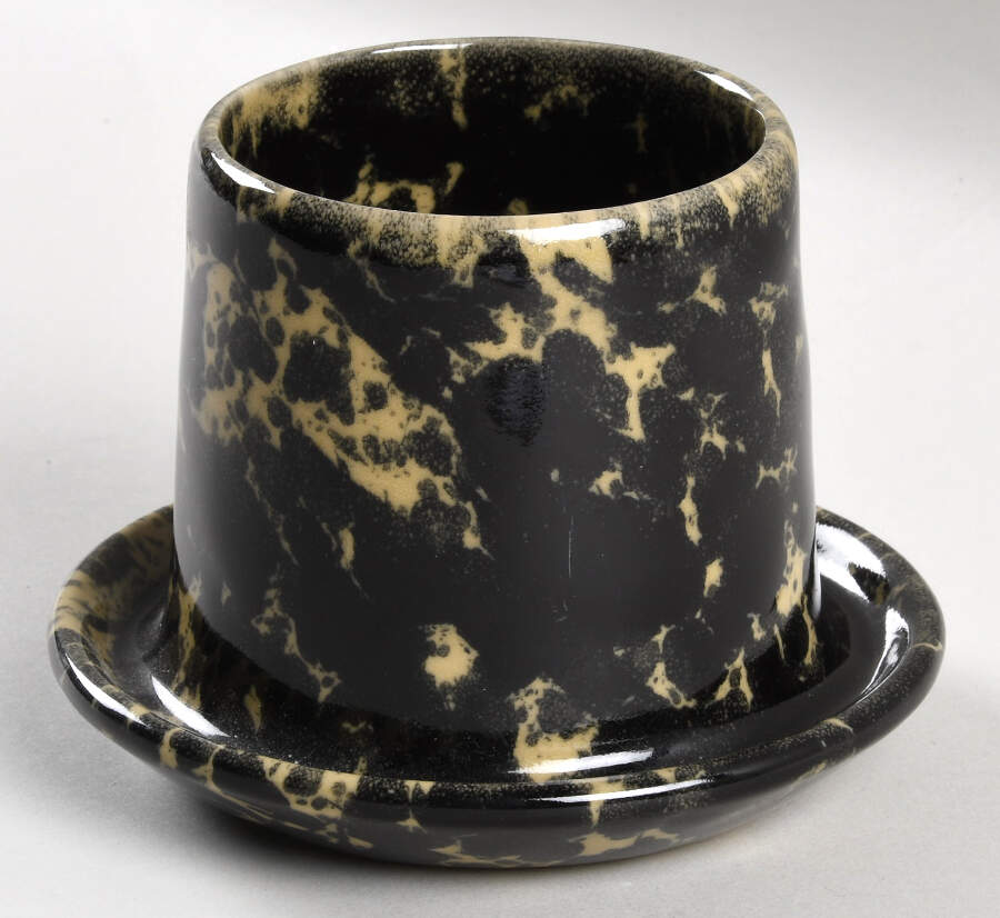Agate Black and Tan Jam/Jelly w/Attached Underplate No Lid by Bennington Potters-1