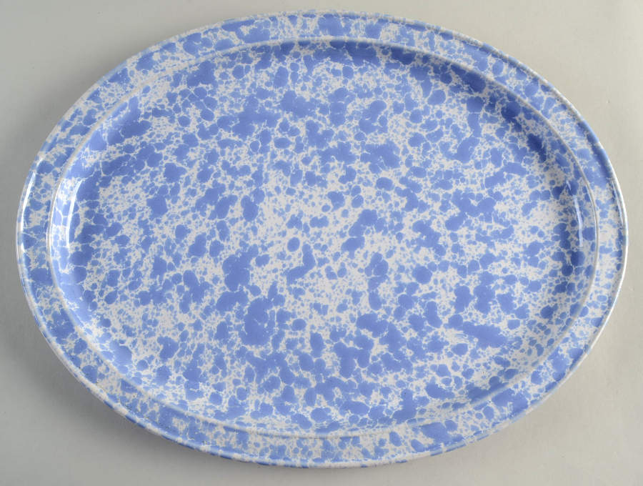 Agate Morning Glory Blue 16" Oval Serving Platter by Bennington Potters-1