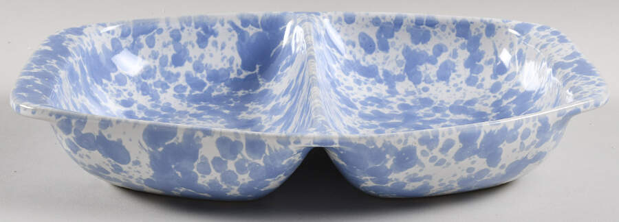 Agate Morning Glory Blue 12" Oval Divided Vegetable Bowl by Bennington Potters-1