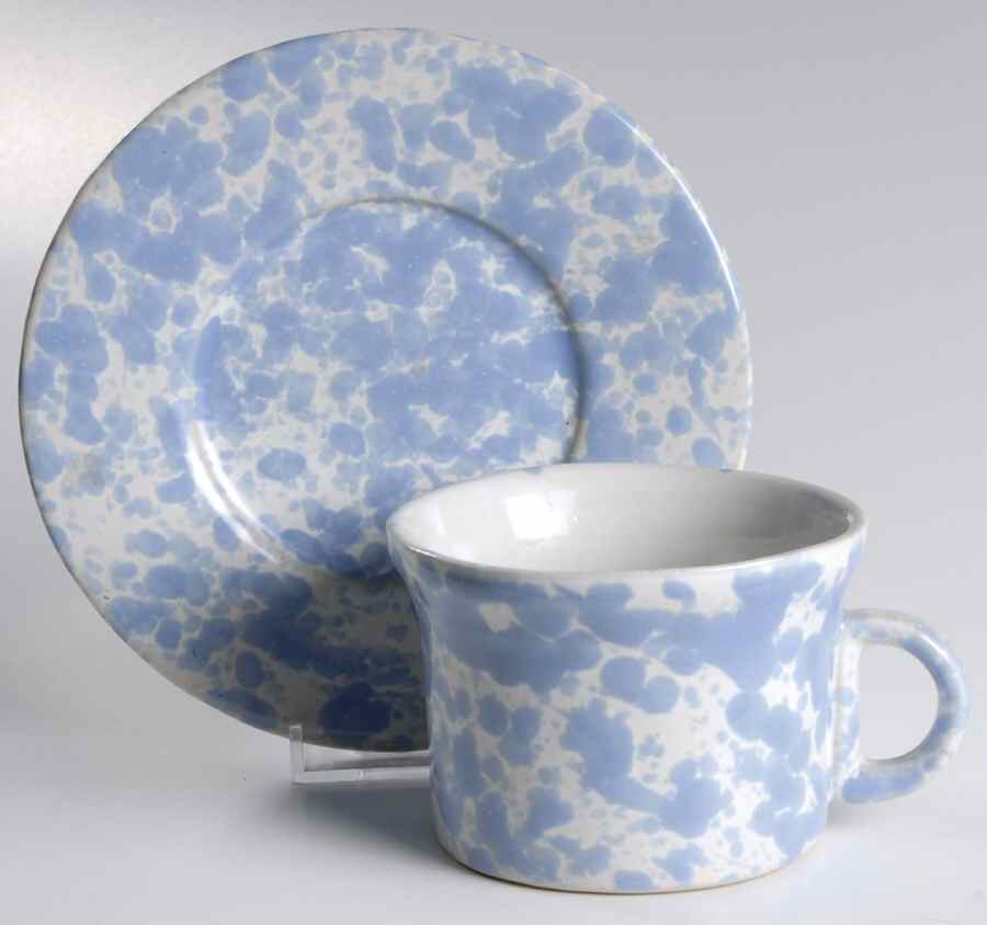 Agate Morning Glory Blue Flat Cup & Saucer Set by Bennington Potters-1