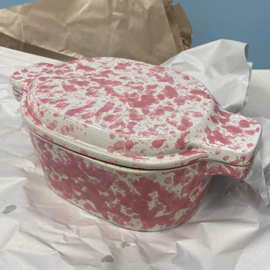 Agate Pink 2 Quart Oval Covered Casserole by Bennington Potters-1