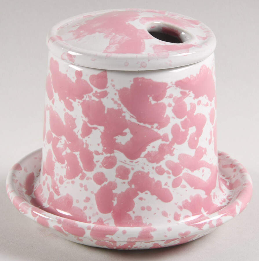 Agate Pink Jam/Jelly & Lid w/Attached Underplate by Bennington Potters-1