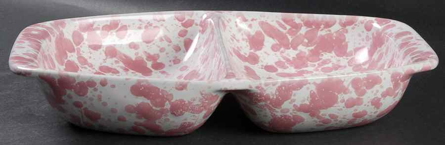 Agate Pink 12" Oval Divided Vegetable Bowl by Bennington Potters-1