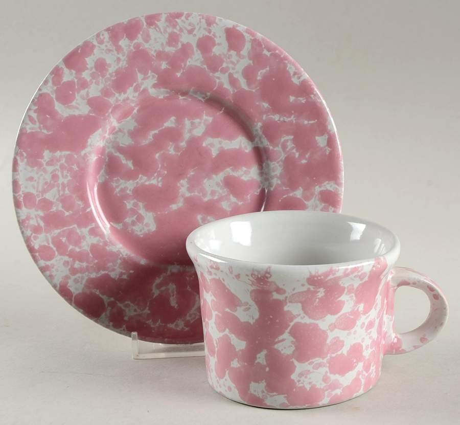 Agate Pink Flat Cup & Saucer Set by Bennington Potters-1