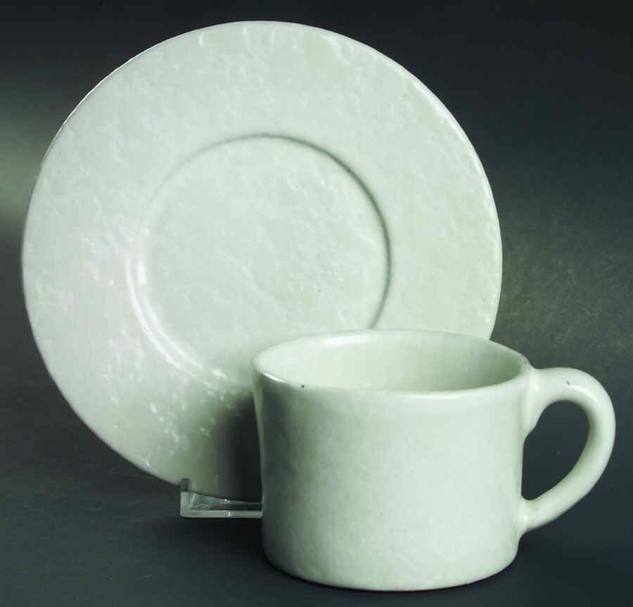 Agate White On White Flat Cup & Saucer Set by Bennington Potters-1