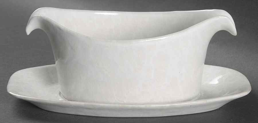 Agate White On White Gravy Boat with Attached Underplate by Bennington Potters-1