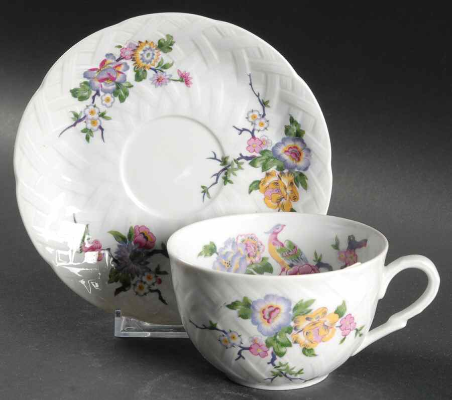 Bengali (White, Vannerie) Flat Cup & Saucer Set by Bernardaud-1