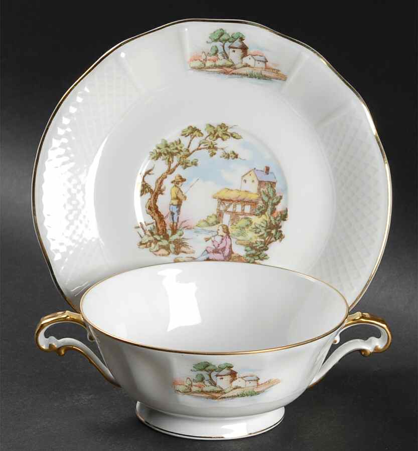 BER4 Footed Cream Soup Bowl & Saucer Set by Bernardaud-1