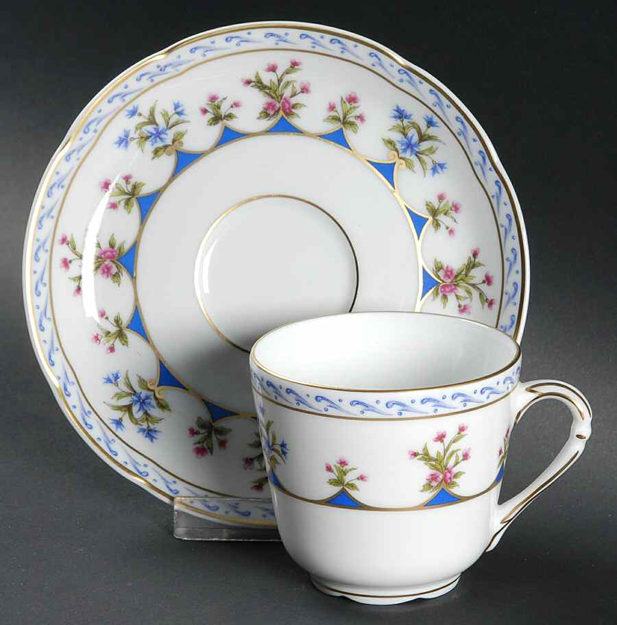 Chateaubriand Blue Flat Demitasse Cup & Saucer Set by Bernardaud-1