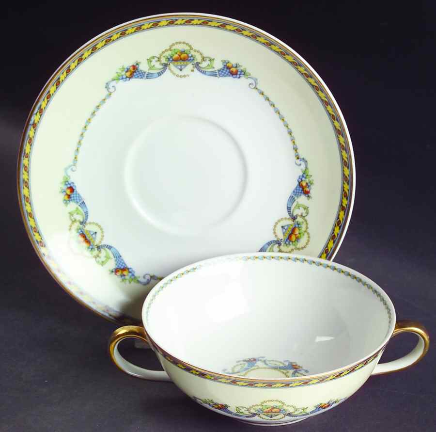 Horn of Plenty Flat Cream Soup Bowl & Saucer Set by Bernardaud-1