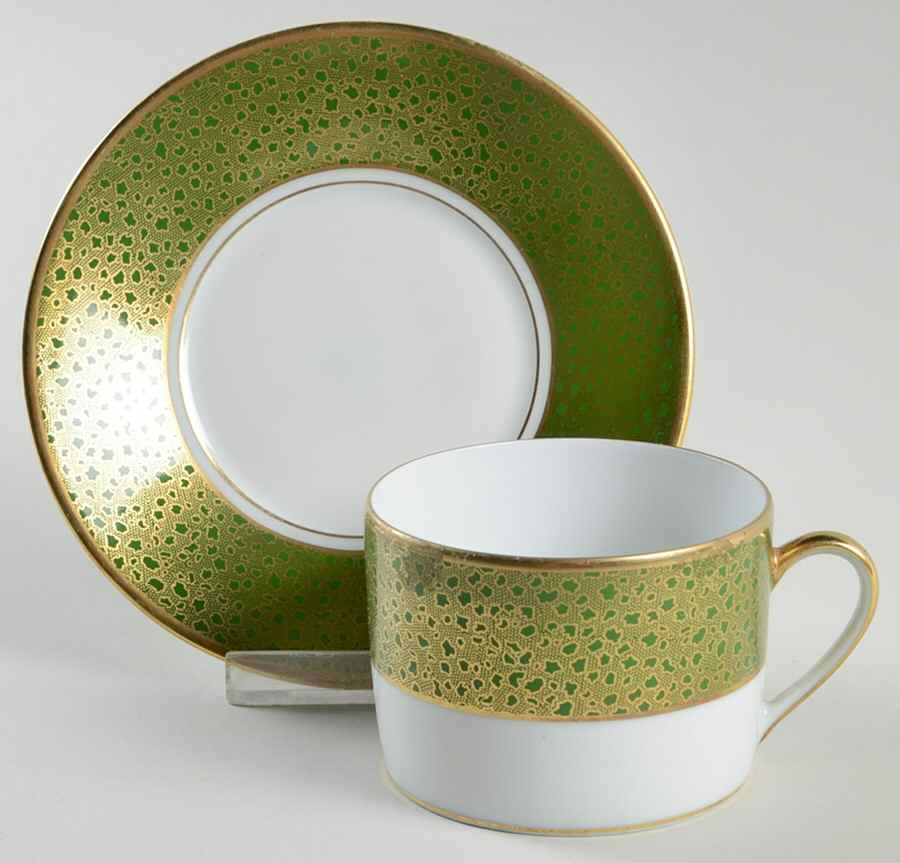 Louvre Green Flat Cup & Saucer Set by Bernardaud-1