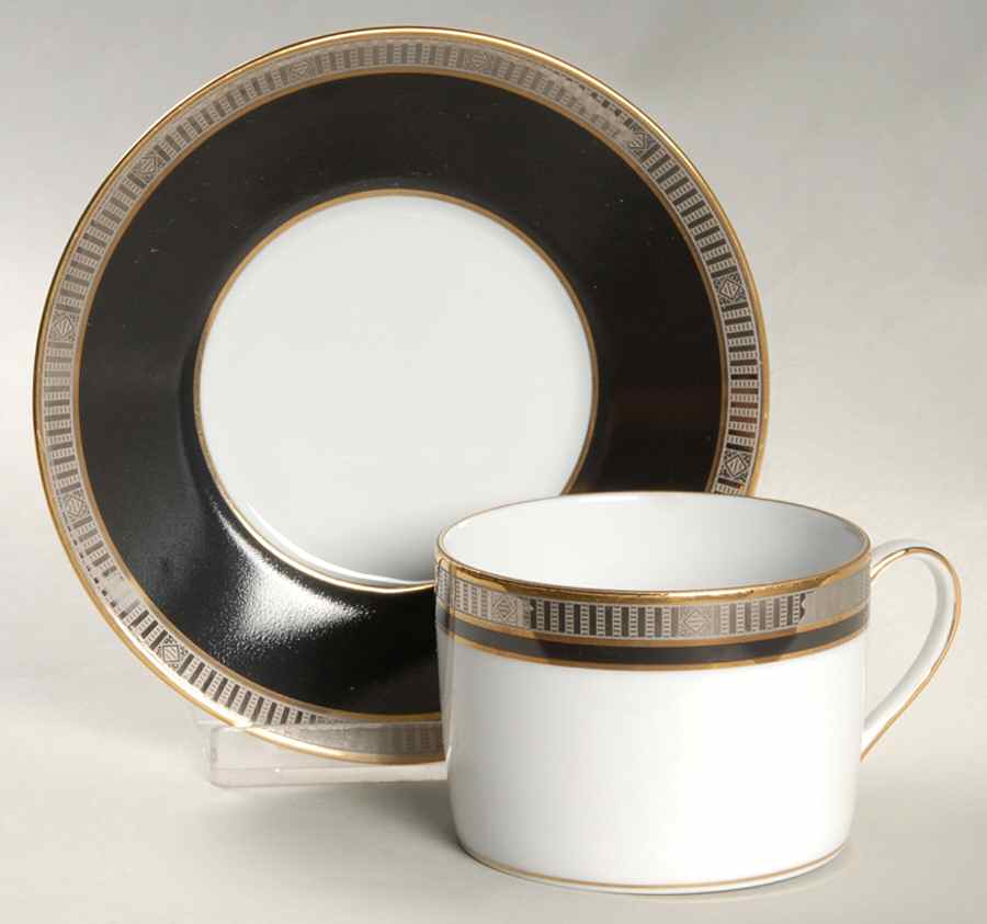 Madison Platinum Black Flat Cup & Saucer Set by Bernardaud-1