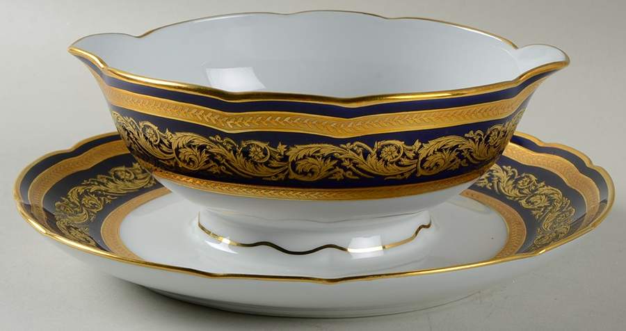 Vendome Cobalt Blue Gravy Boat with Attached Underplate by Bernardaud-1