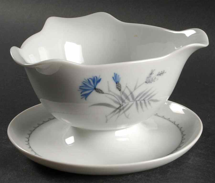 Cornflower Gravy Boat with Attached Underplate by Bing & Grondahl-1