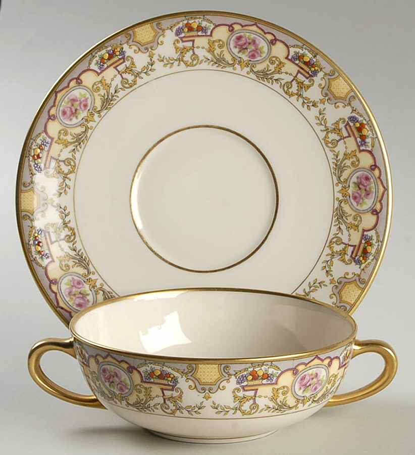 Victoria Flat Cream Soup Bowl & Saucer Set by Morgan Belleek (USA)-1