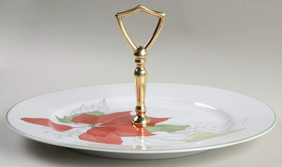 Poinsettia Round Serving Plate with Handle (DP) by Block-1