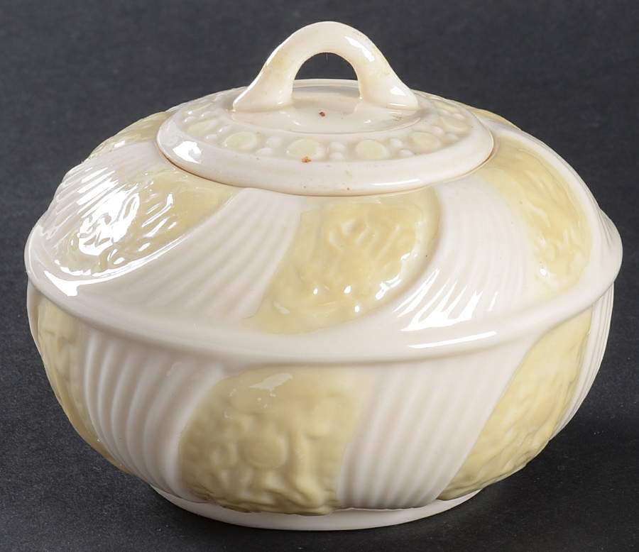 Celtic Yellow Sugar Bowl & Lid by Belleek Pottery (Ireland)-1