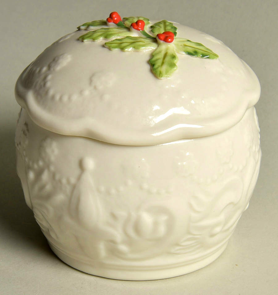 Enchanted Holly Trinket Box & Lid by Belleek Pottery (Ireland)-1