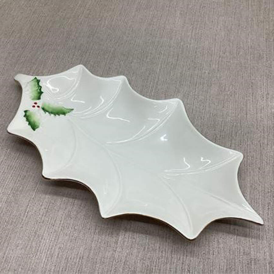 Enchanted Holly 10" Leaf Dish by Belleek Pottery (Ireland)-1